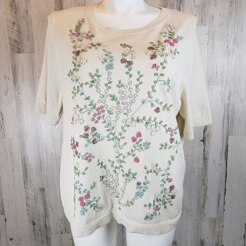 Talbots Cream Floral Beaded Sweater Size 3X